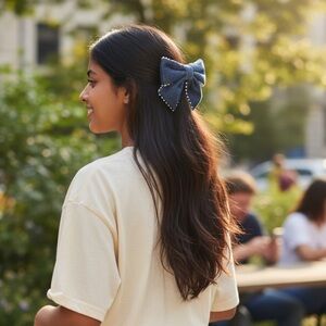 NWT J Crew Factory Pearl Embellished denim bow barrette